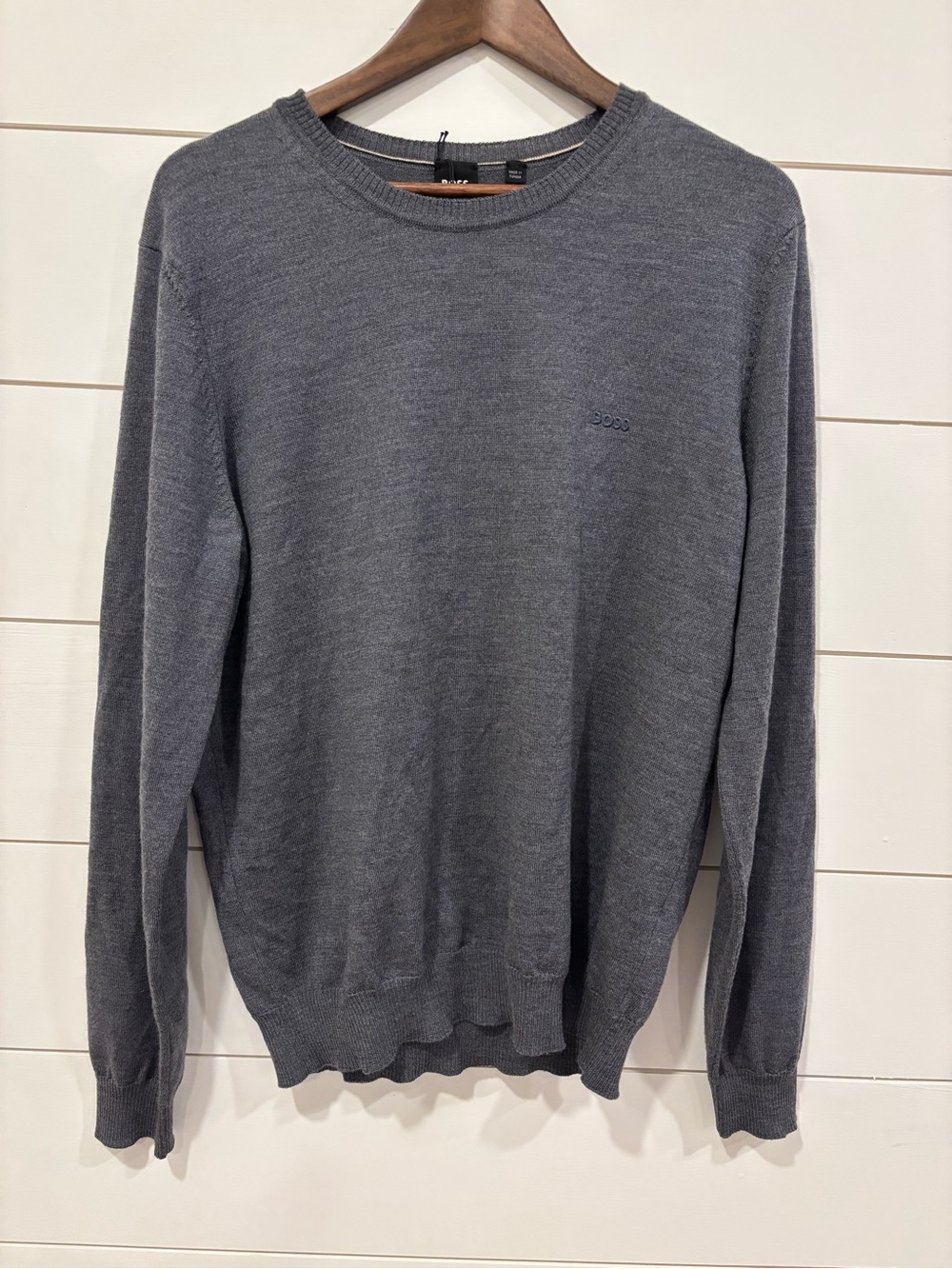 Boss AQ Holy-Ailee 3 Gray 100% Virgin Wool Crewneck Men's Sweater NWT Size Large